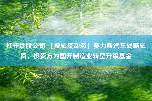 杠杆炒股公司 【投融资动态】赛力斯汽车战略融资，投资方为国开制造业转型升级基金